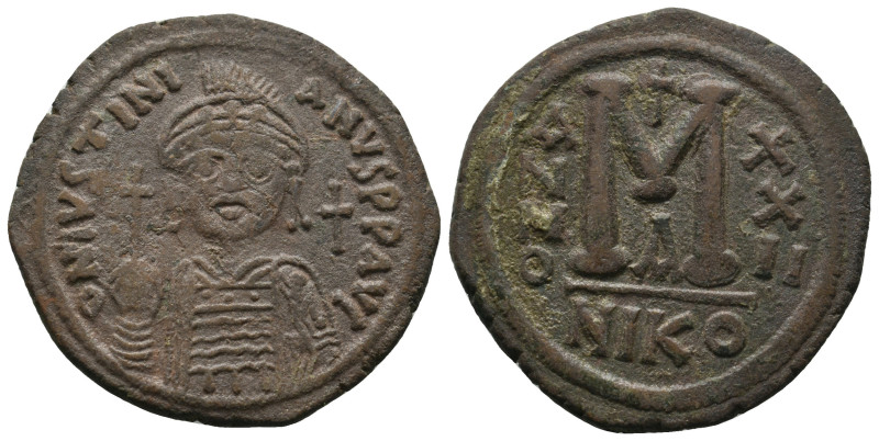 JUSTINIAN I (527-565). Follis.
.
Condition: Very Fine.
Weight: 19.56 g.
Diameter...