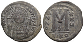 JUSTINIAN I (527-565). Follis.
.
Condition: Very Fine.
Weight: 18.15 g.
Diameter: 34.4 mm