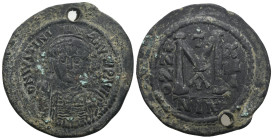 JUSTINIAN I (527-565). Follis.
.
Condition: Very Fine.
Weight: 22.64 g.
Diameter: 42 mm
