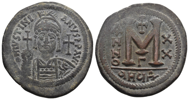 JUSTINIAN I (527-565). Follis.
.
Condition: Very Fine.
Weight: 22 g.
Diameter: 3...