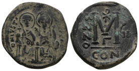 JUSTIN II, with SOPHIA (565-578). Follis. 
.
Condition: Very Fine.
Weight: 16.56 g.
Diameter: 29.8 mm