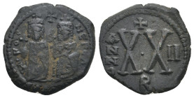 PHOCAS with LEONTIA (602-610). Follis.
.
Condition: Very Fine.
Weight: 5.30 g.
Diameter: 20.6 mm