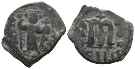 Islamic. Arab-Byzantine (?) 660-680 AD. Ae.
.
Condition: Fine.
Weight: 5.48 g.
Diameter: 24 mm