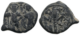 HERACLIUS with HERACLIUS CONSTANTINE (610-641). Half Follis. 
.
Condition: Very Fine.
Weight: 5.76 g.
Diameter: 24 mm