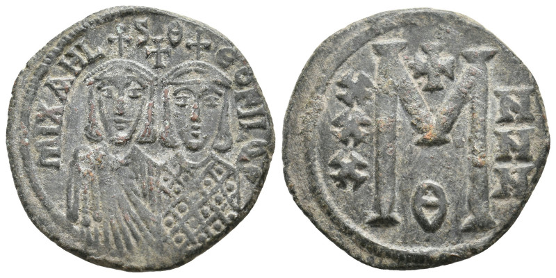MICHAEL II THE AMORIAN with THEOPHILUS (820-829). Follis.
.
Condition: Very Fine...