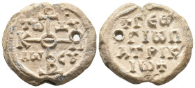 BYZANTINE LEAD SEALS. Uncertain.
.
Condition: Very Fine.
Weight: 26.99 g.
Diameter: 31.4 mm