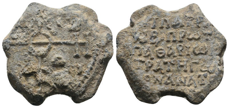 BYZANTINE LEAD SEALS. Uncertain.
.
Condition: Fine.
Weight: 23.4 g.
Diameter: 29...
