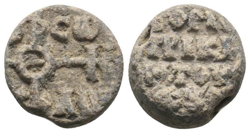 BYZANTINE LEAD SEALS. Uncertain.
.
Condition: Very Fine.
Weight: 11.38 g.
Diamet...