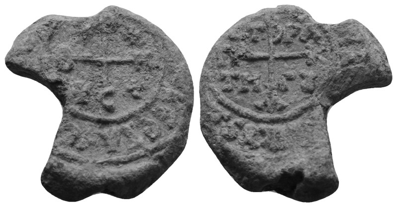 BYZANTINE LEAD SEALS. Uncertain.
.
Condition: Fine.
Weight: 15.43 g.
Diameter: 2...