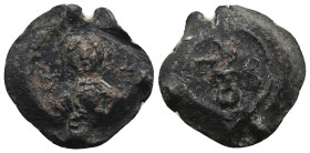 BYZANTINE LEAD SEALS. Uncertain.
.
Condition: Very Fine.
Weight: 10.41 g.
Diameter: 22.1 mm