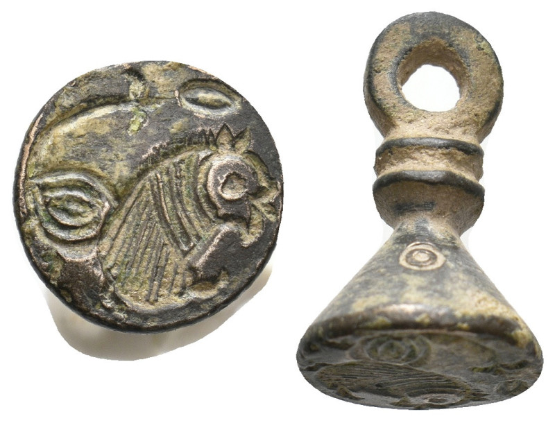BYZANTINE BRONZE STAMP SEAL.
.
Condition: Very Fine.
Weight: 7.22 g.
Diameter: 2...