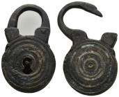 ANCIENT ROMAN BRONZE PADLOCK.
.
Condition: Very Fine.
Weight: 20.50 g.
Diameter: 43.1 mm