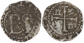 Moneda virreinal. Felipe II o III. ½ Real. Fecha no visible. Ensayador no visible. Potosí. Ag. 1,74 gr. MBC-. Salida: 15