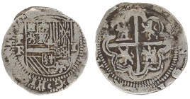 Moneda virreinal. Felipe II. 1 Real. S/F – Ballesteros 2º periodo 1580-1581. B (Ballesteros). Potosí. Ag. 3,47 g. Cal-242. MBC. Salida: 45