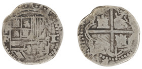 Moneda virreinal. Felipe II. 1 Real. B (Ballesteros). Potosí. Ag. 3,08 g. Cal-242. MBC-. Salida: 30
