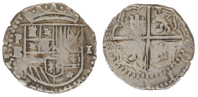Moneda virreinal. Felipe II o III. 1 Real. B (Ballesteros). Potosí. Ag. 3,34 g. MBC. Salida: 50