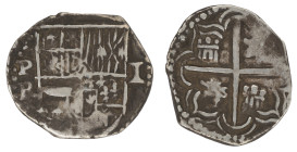 Moneda virreinal. Felipe III. 1 Real. 1605-1612. R (Baltasar Ramos Leceta). Potosí. Ag. 3,34 g. Cal-501. MBC/MBC-. Salida: 25
