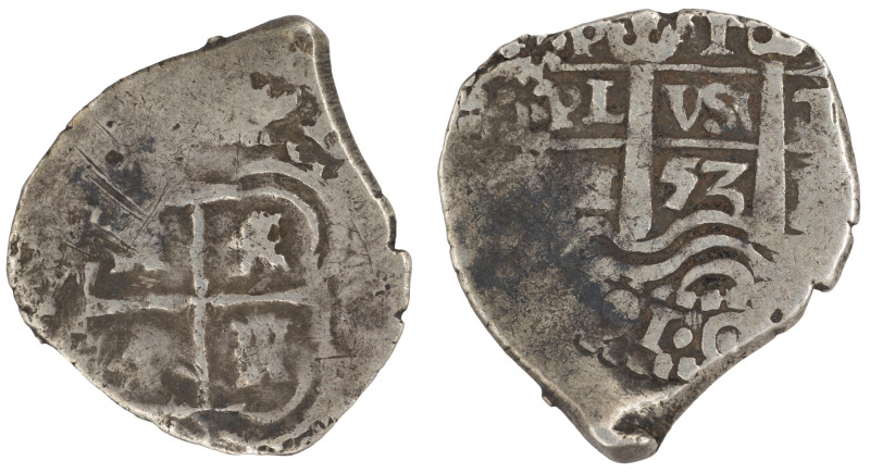 Moneda virreinal. Felipe IV. 1 Real. 1653. E (Antonio de Ergueta). Potosí. Ag. 2...