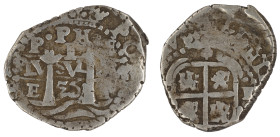 Moneda virreinal. Felipe IV. 1 Real. 1653. E (Antonio de Ergueta). Potosí. Ag. 3,63 g. Cal-757. MBC. Fecha y Ensayador visibles. Salida: 30
