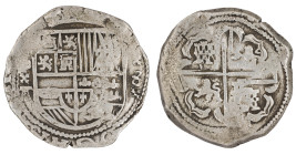 Moneda virreinal. Felipe IV. 8 Reales. 1630?. T (Tapia). Potosí. Ag. 26,59 g. Pao-187?. MBC+. Salida: 150