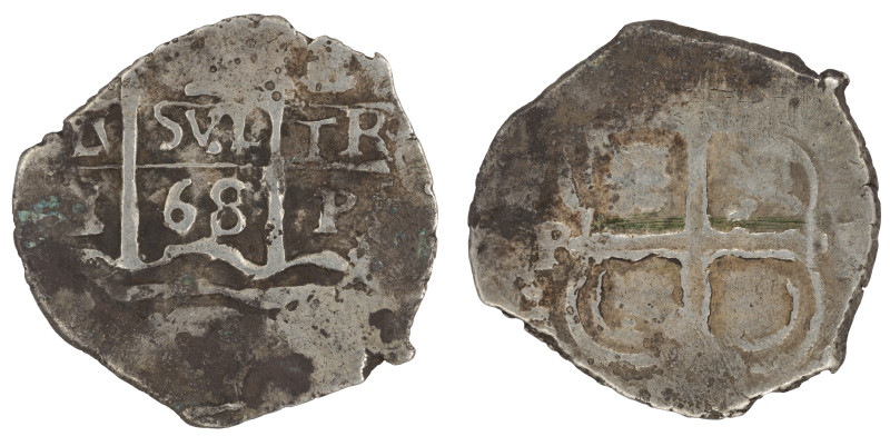 Moneda virreinal. Carlos II. 1 Real. 1668. E (Antonio de Ergueta). Potosí. Ag. 2...
