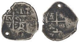 Moneda virreinal. Felipe V. 1 Real. 1715. Y (Diego Ybarbouru). Potosí. Ag. 4,09 g. Cal-574. MBC-. Perforación. Salida: 20