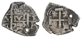 Moneda virreinal. Felipe V. 1 Real. 1745. q (Luis Aldave de Quintanilla). Potosí. Ag. 3,41 g. Cal-612. MBC-. Fecha visible. Perforación. Salida: 25