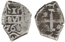 Moneda virreinal. Fernando VI o Carlos III. 1 Real. 1760. q (Luis Aldave de Quintanilla). Potosí. Ag. 3,08 g. MBC-. Fecha visible. Salida: 25