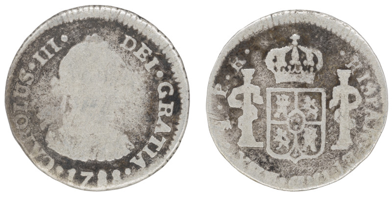 Moneda virreinal. Carlos III. ½ Real. 1782. P.R (Pedro de Mazondo y Raimundo de ...