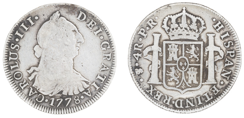 Moneda virreinal. Carlos III. 4 Reales. 1778. P.R (Pedro de Mazondo y Raimundo d...