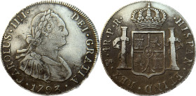 Moneda virreinal. Carlos IV. 4 Reales . 1793. P.R (Pedro P. de Esquerrenea y Juan Palomo Sierra). Potosí. Anv: Busto de Carlos IV mirando hacia la der...