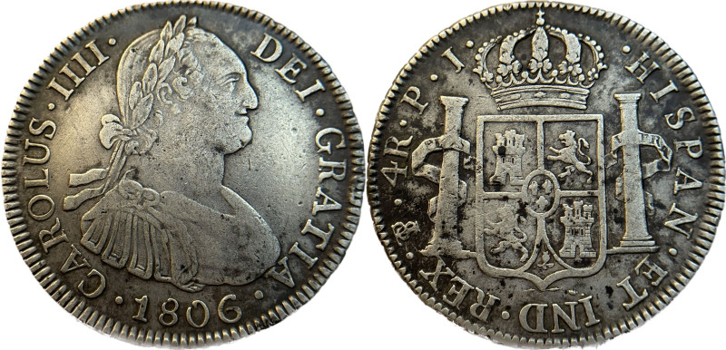 Moneda virreinal. Carlos IV. 4 Reales. 1806. P.J (Pedro Martin de Albizu y Juan ...