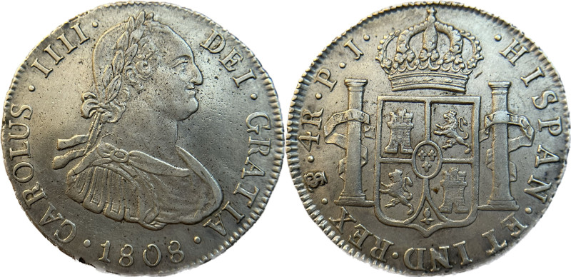 Moneda virreinal. Carlos IV. 4 Reales . 1808. P.J (Pedro Martin de Albizu y Juan...