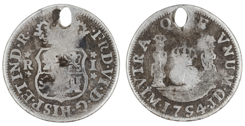 Moneda virreinal. Fernando VI. 1 Real. 1754. J.D (Joseph Rodríguez de Carassa y ...