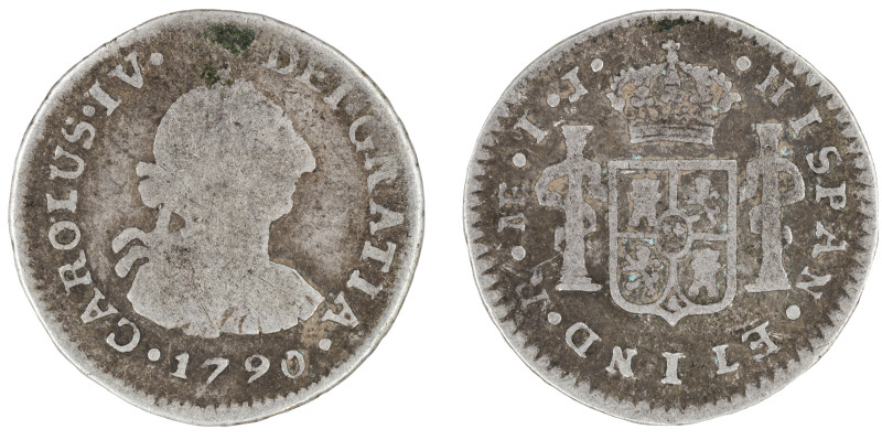 Moneda virreinal. Carlos III . ½ Real. 1790. I.J (Ignacio Zenón Gálvez y Juan Ma...