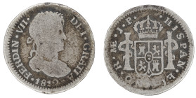 Moneda virreinal. Fernando VII. ½ Real. 1812. J.P (Juan Martínez de Rosas y Pablo Cano Melgarejo). Lima. Anv: Busto de Fernando VII mirando hacia la d...