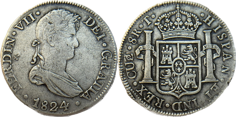 Moneda virreinal. Fernando VII. 8 Reales. 1824. T (Tomás Panizo y Talamante). Cu...