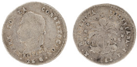 Moneda Republicana. Bolivia. ½ Sol. 1863. F.P. Potosí. Anv: Busto del Libertador Simón Bolívar mirando hacia la izquierda; BOLIVAR / LIBRE POR LA / CO...