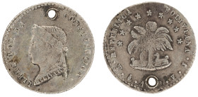 Moneda Republicana. Bolivia. ½ Sol. -. F.J. Potosí. Anv: Busto del Libertador Simón Bolívar mirando hacia la izquierda; BOLIVAR / LIBRE POR LA / CONST...