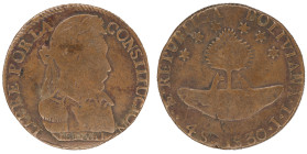 Moneda Republicana. Bolivia. 4 Soles. 1830. J.L. Potosí. Anv: Busto del Libertador Simón Bolívar mirando hacia la derecha; BOLIVAR / LIBRE POR LA / CO...