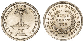 Moneda Privada. Bolivia. 5 Centavos. (-1876-). Potosí. Anv: PAGARÁ A LA VISTA DANIEL M. QUIROGA. CINCO CENTAVOS en 3 líneas dentro de una corona. // R...