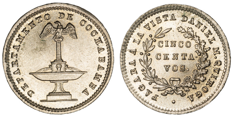 Moneda Privada. Bolivia. 5 Centavos. (-1876-). Potosí. Anv: PAGARÁ A LA VISTA DA...