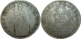 Moneda Republicana. Perú. 4 Reales. 1839. M.V. - Mariano Valdez Hurtado. AREQUIPA. Anv: REPUB · PERUANA · AREQ · 4R · M · V · 1839. Escudo de Perú. //...