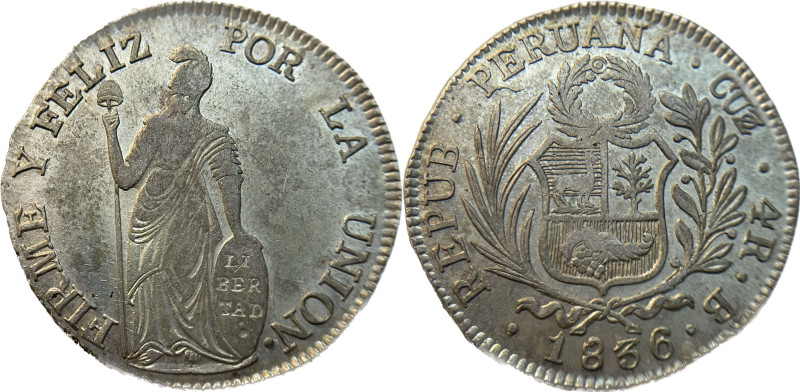 Moneda Republicana. Perú. 4 Reales. 1836. B. CUZCO. Anv: REPUB · PERUANA · CUZ ·...