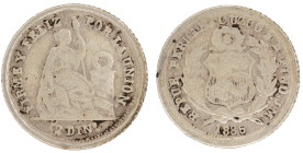 Moneda Republicana. Perú. ½ Dinero. 1885. J.M. - José Rodríguez Carassa y Manuel Iglesias Abarca. CUZCO. Anv: REPUB · PERUANA · CUZCO · 9 D FINO J · M...
