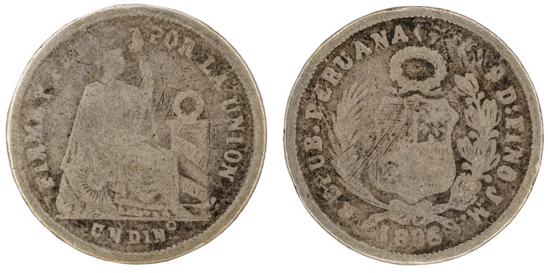 Moneda Republicana. Perú. 1 Dinero. 1886. J.M. - José Rodríguez Carassa y Manuel...