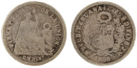 Moneda Republicana. Perú. 1 Dinero. 1886. J.M. - José Rodríguez Carassa y Manuel Iglesias Abarca. CUZCO. Anv: REPUB · PERUANA · CUZCO · 9 D FINO J · M...