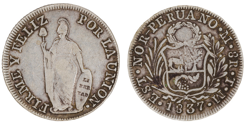 Moneda Republicana. Perú. 8 Reales. 1837. T.M. Est · Nor-Peruano . Anv: EST · NO...
