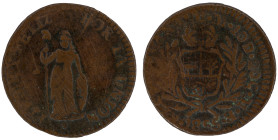 Moneda Republicana. Perú. ½ Real. 1855. M.B. LIMA. Anv: REP · PERUANA · Monograma LIMA · 10 Ds. 20 Gs. · M · B · 1855. Escudo de Perú. // Rev: FIRME Y...