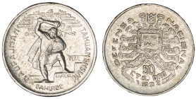 Moneda Republicana. Perú. 50 Cent. de Oro. 1932. LIMA. Anv: DEFENSA NACIONAL 50 CTS SOL DE ORO 1932. // Rev: NAUPAJMAN TAHUANTINSUYU CAHUIDE PAREJA Pe...